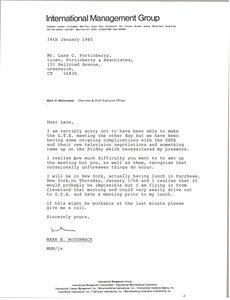 Letter From Mark H. McCormack To Lane C. Fortinberry - Digital Commonwealth