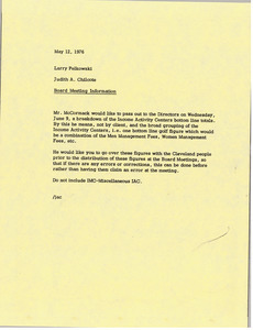 Memorandum from Judy A. Chilcote to Larry Pelkowski