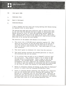 Memorandum from Mark H. McCormack to Wimbledon Renown file