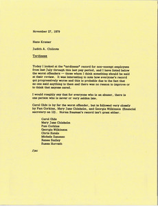 Memorandum from Judith A. Chilcote to Hans Kramer