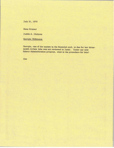 Memorandum from Judith A. Chilcote to Hans Kramer