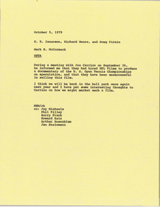 Memorandum from Mark H. McCormack to H. Richard Isaacson, Richard Moore and Doug Pirnie