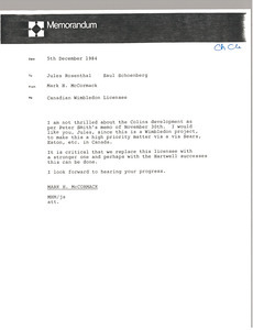 Memorandum from Mark H. McCormack to Jules Rosenthal and Saul Schoenberg