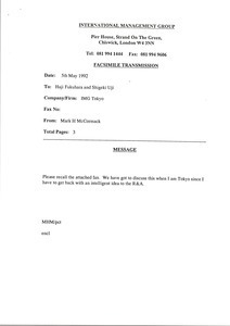 Fax from Mark H. McCormack to Haji Fukuhara and Shigeki Uji