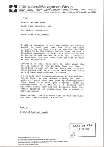 Fax from Mark H. McCormack to Arnold Schoenfeld