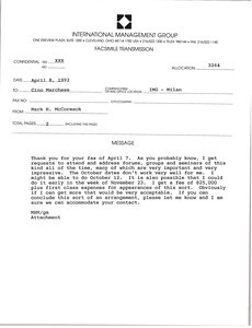 Fax from Mark H. McCormack to Cino Marchese