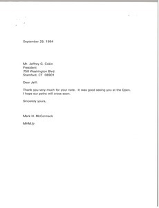 Letter from Mark H. McCormack to Jeffrey G. Cokin