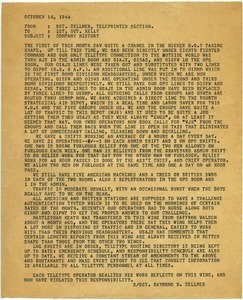 Memorandum from Raymond B. Zellmer to 1st Sergeant Kelly