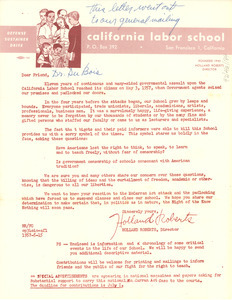 Letter from California Labor School to W. E. B. Du Bois