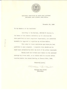 Circular letter from National Institute of Arts and Letters to W. E. B. Du Bois