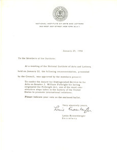 Circular letter from National Institute of Arts and Letters to W. E. B. Du Bois