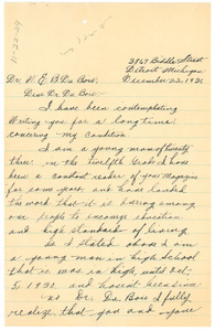 Letter from Berthus N. Harris to W. E. B. Du Bois