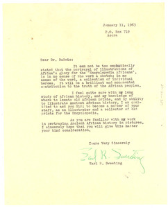 Letter from Earl R. Sweeting to W. E. B. Du Bois