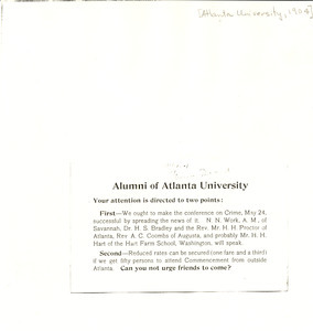 Copy of Circular Letter from Conference for the Study of the Negro Problems to Alumni of Atlanta University