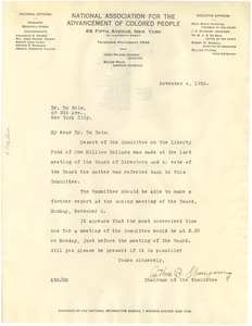 Letter from Arthur B. Spingarn to W. E. B. Du Bois
