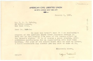 Letter from Roger Baldwin to W. E. B. Du Bois