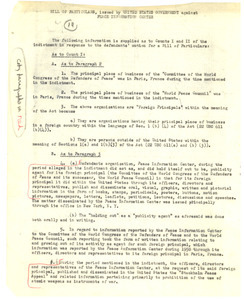 Bill of particulars issued by the United States government against Peace Information Center