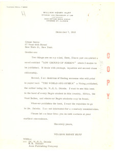 Letter from William Henry Huff to W. E. B. Du Bois