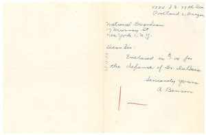 Letter from A. Benson to National Guardian