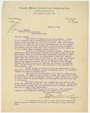 Letter from Dirk J. Van Bommel to Laurence L. Doggett (March 10, 1916)