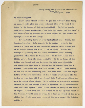 A transcript of a letter from Felix Rossetti to Laurence L. Doggett (January 28, 1917)