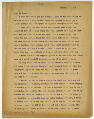 Transcribed letter from Conrad J. Surbeck to Laurence L. Doggett (October 8, 1917)