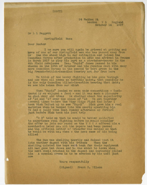 Transcribed letter by Frank B. Wilson to Laurence L. Doggett (October 14, 1917)