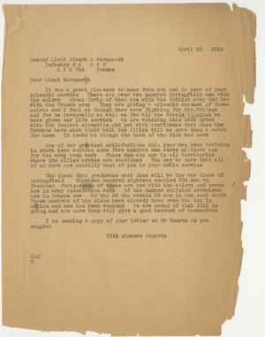 Letter from Laurence L. Doggett to Albert A. Marquardt (April 16, 1918)