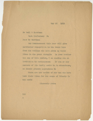 Letter from Laurence L. Doggett to Neil H. Harriman (May 23, 1918)