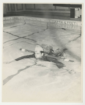 Soldier swimming in McCurdy Natatorium (1942)