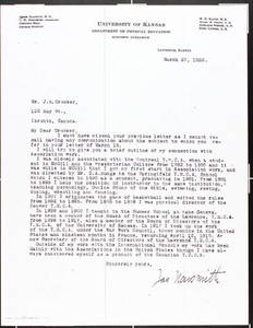 Letter to John Howard Crocker from James Naismith (March 27, 1922)