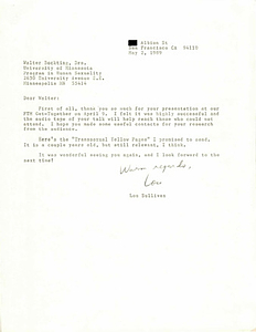 Correspondence from Lou Sullivan to Walter Bockting (May 2, 1989)