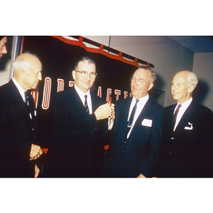 Asa Knowles Accepting Keys to Univ. with Carl Ell, (?) and Bryon Elliot, Sept. 8, 1959