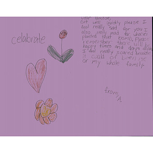 Card addressed to Boston from an Oakland child