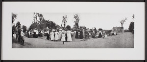 Groups of people attending a presentation, Petersham, Mass., July 2, 1909