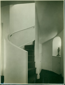 Interior view of the Theodore T. Miller House, spiral staircase, Belmont, Mass., undated