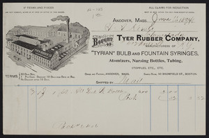 Billhead for Tyer Rubber Company, manufacturers of Tyrian Bulb and Fountain Syringes, Andover, Mass. and 50 Bromfield Street, Boston, Mass., dated June 11, 1894