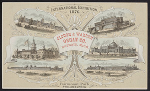 Trade card for Clough & Warren Organ Co., Detroit, Michigan, 1876