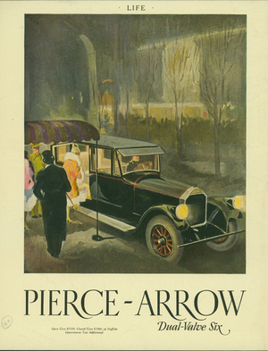 Advertisement, Pierce-Arrow dual-valve six, Pierce-Arrow Motor Car Company, Buffalo, New York