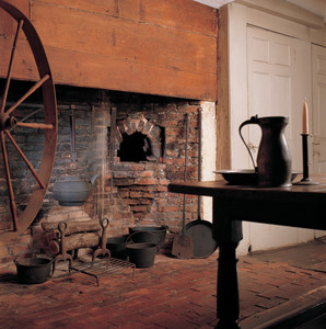 View of kitchen fireplace, Coffin House, Newbury, Mass.