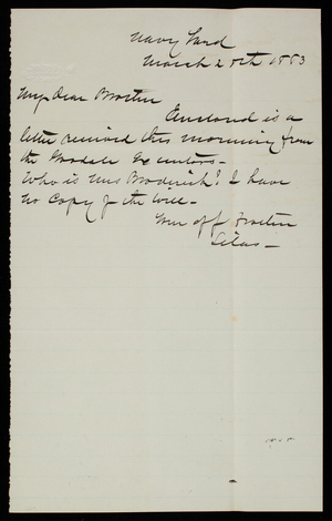 Admiral Silas Casey to Thomas Lincoln Casey, March 28, 1883