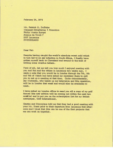 Letter from Mark H. McCormack to Patrick G. Duffeler
