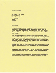 Letter from Mark H. McCormack to Albert T. K. Liang