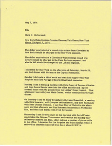 Memorandum from Mark H. McCormack to travel file