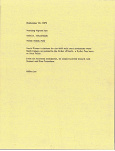 Memorandum from Mark H. McCormack to working papers file