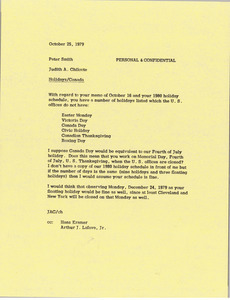 Memorandum from Judy A. Chilcote to Peter Smith