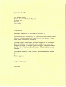 Letter from Mark H. McCormack to Graham Lovett