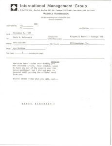 Fax from Ayn Robbins to Mark H. McCormack