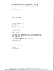 Letter from Mark H. McCormack to Peter Dobereiner