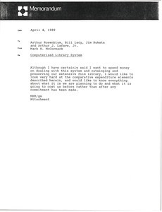 Memorandum from Mark H. McCormack to Arthur Rosenblum, Bill Lacy, Jim Bukata and Arthur J. Lafave